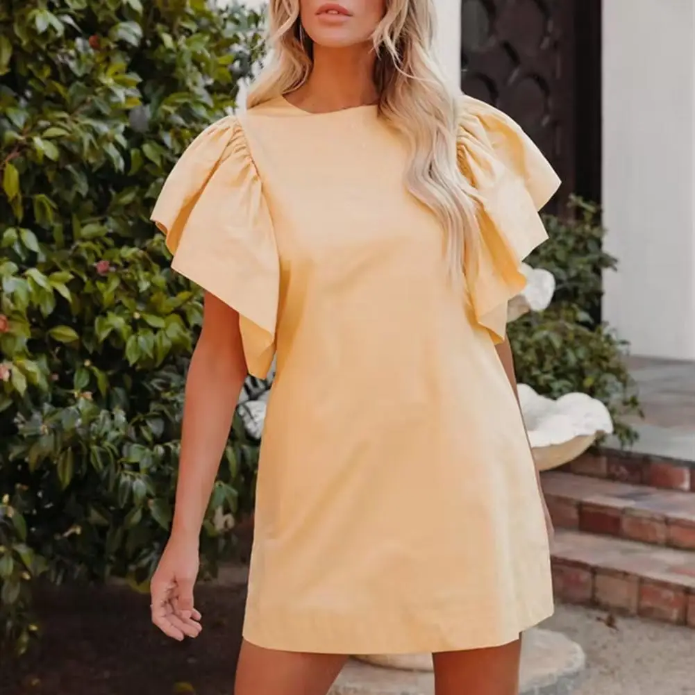 2022 Women Mini Dress Korea Fashion O-Neck Ruffles Sleeve Party Dress Side Pockets Sweet Solid Color Casual Dress Female Clothes
2022 Women Mini Dress Korea Fashion O-Neck Ruffles Sleeve Party Dress Side Pockets Sweet Solid Color Casual Dress Female Clothes