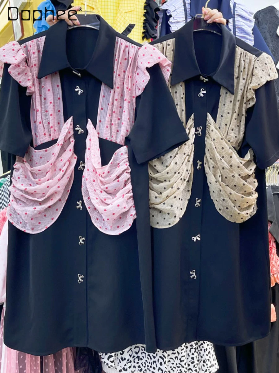 French Lady Polka Dot Ruffled midi Shirt Dress 2022 Summer New Women's Puff Sleeve Chiffon Stitching Pleating Mid-Length Dresses
French Lady Polka Dot Ruffled midi Shirt Dress 2022 Summer New Women's Puff Sleeve Chiffon Stitching Pleating Mid-Length Dresses