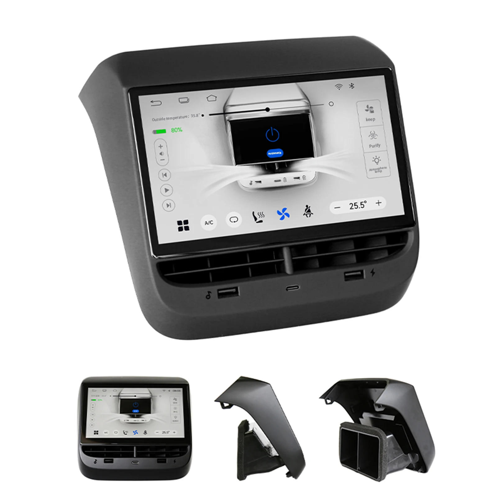 KEHUASHINA Rear Seat 7 Inch IPS Touch Screen Entertainment AC Panel Air Condtioner Climate Control System for Tesla Model 3
KEHUASHINA Rear Seat 7 Inch IPS Touch Screen Entertainment AC Panel Air Condtioner Climate Control System for Tesla Model 3