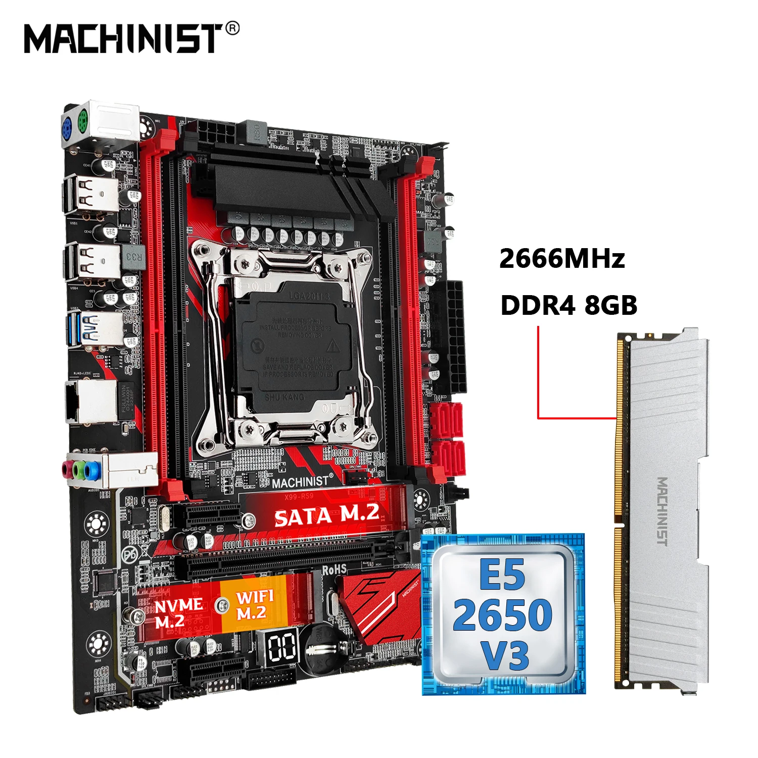 Machinist E5 RS9 Motherboard Combo Set Kit With Xeon E5 2650 V3 LGA 2011-3 CPU Processor and DDR4 2666MHz 8GB RAM Memory
Machinist E5 RS9 Motherboard Combo Set Kit With Xeon E5 2650 V3 LGA 2011-3 CPU Processor and DDR4 2666MHz 8GB RAM Memory
