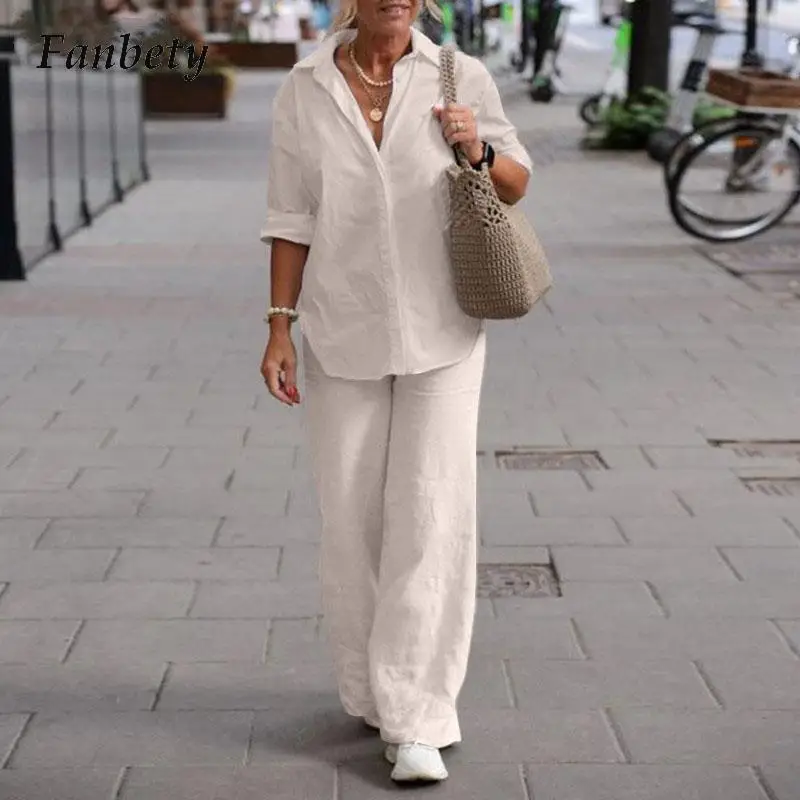 Женский офисный костюм из двух предметов, Повседневная Свободная рубашка с отложным воротником на пуговицах и длинные брюки, 2023
Женский офисный костюм из двух предметов, Повседневная Свободная рубашка с отложным воротником на пуговицах и длинные брюки, 2023