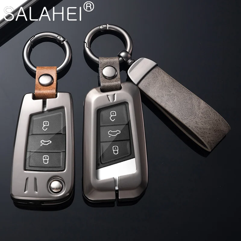 

Zinc Alloy Leather Car Remote Key Case Cover For Volkswagen VW Jetta Golf Polo Passat Tiguan For Skoda Octavia Auto Accessories