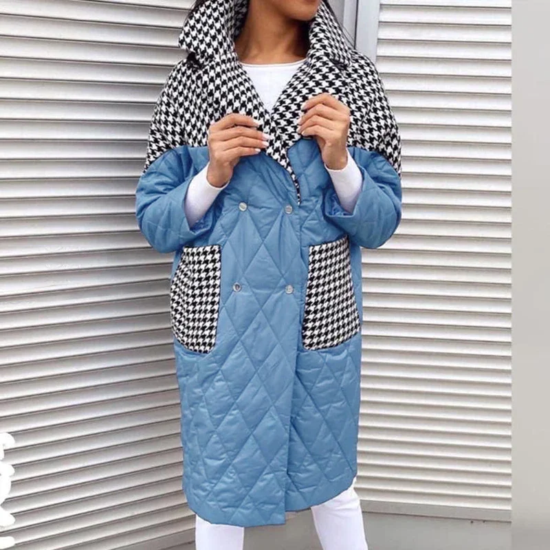 Turn Down Collar Parkas Women Fashion Patchwork Houndstooth Coats Women Elegant Loose Long Cotton Jacket Female Ladies
Turn Down Collar Parkas Women Fashion Patchwork Houndstooth Coats Women Elegant Loose Long Cotton Jacket Female Ladies
