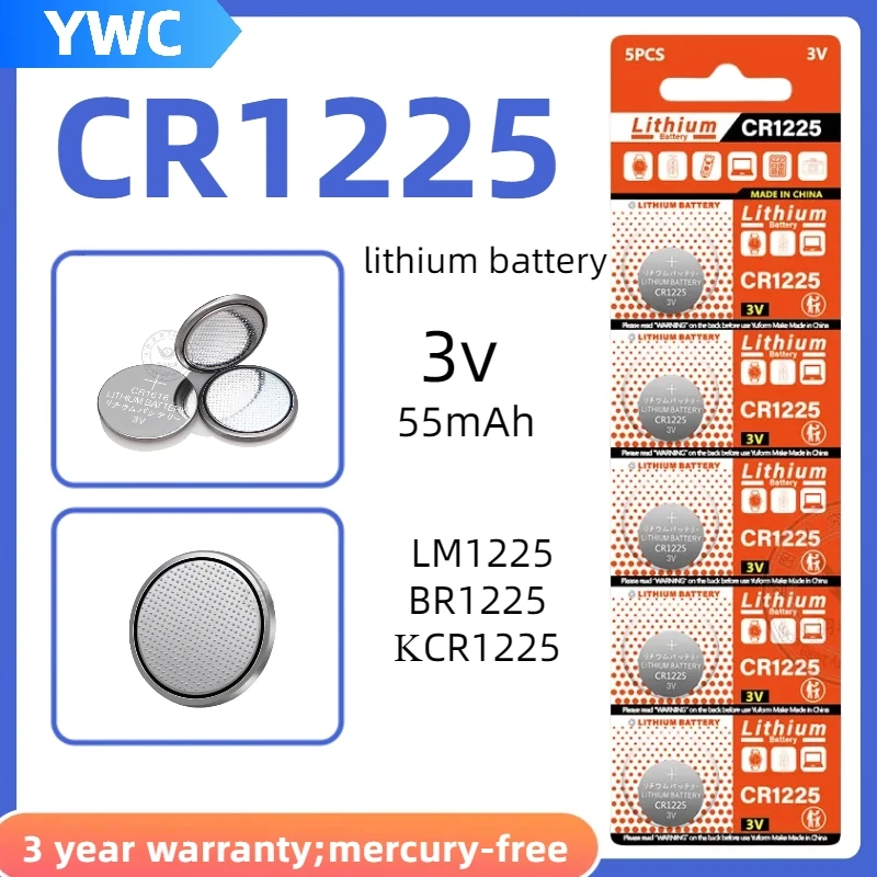 55mAh CR1225 3VLithium Battery CR 1225 LM1225 BR1225 KCR1225 Button Coin Cell For Toy Car Remote Control Calculator Watch Scale
55mAh CR1225 3VLithium Battery CR 1225 LM1225 BR1225 KCR1225 Button Coin Cell For Toy Car Remote Control Calculator Watch Scale