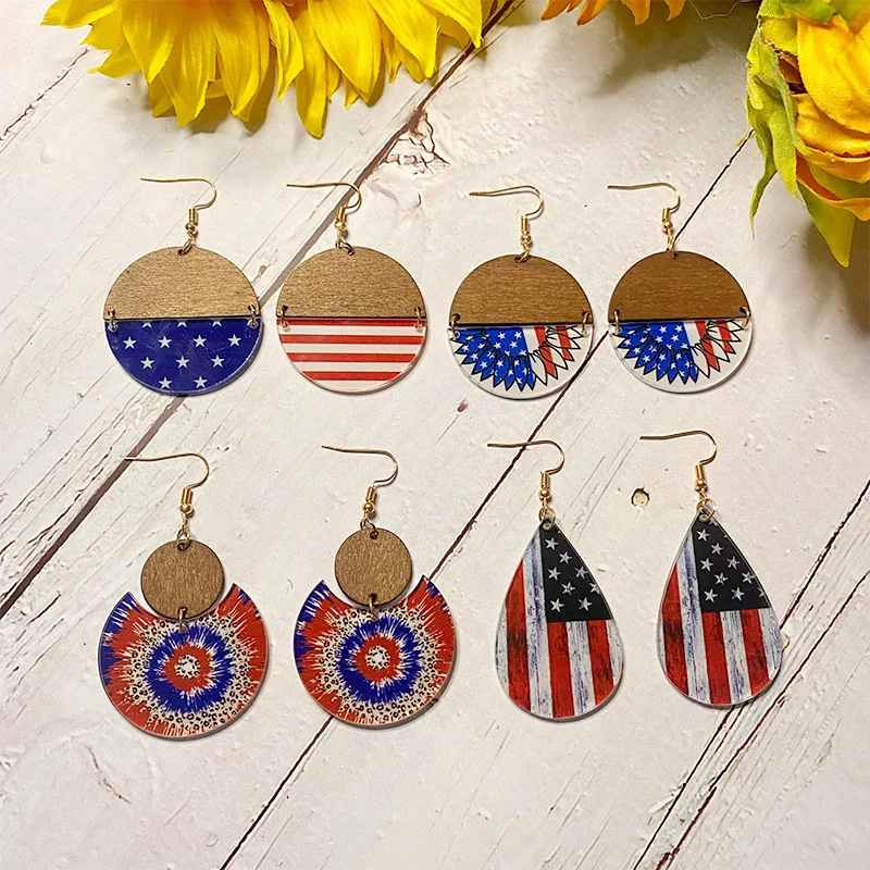 New American Flag Independence Day Earrings Acrylic Wooden Splice Earrings Sunflower Flag Color Ear Rings Gift Wholesale
New American Flag Independence Day Earrings Acrylic Wooden Splice Earrings Sunflower Flag Color Ear Rings Gift Wholesale