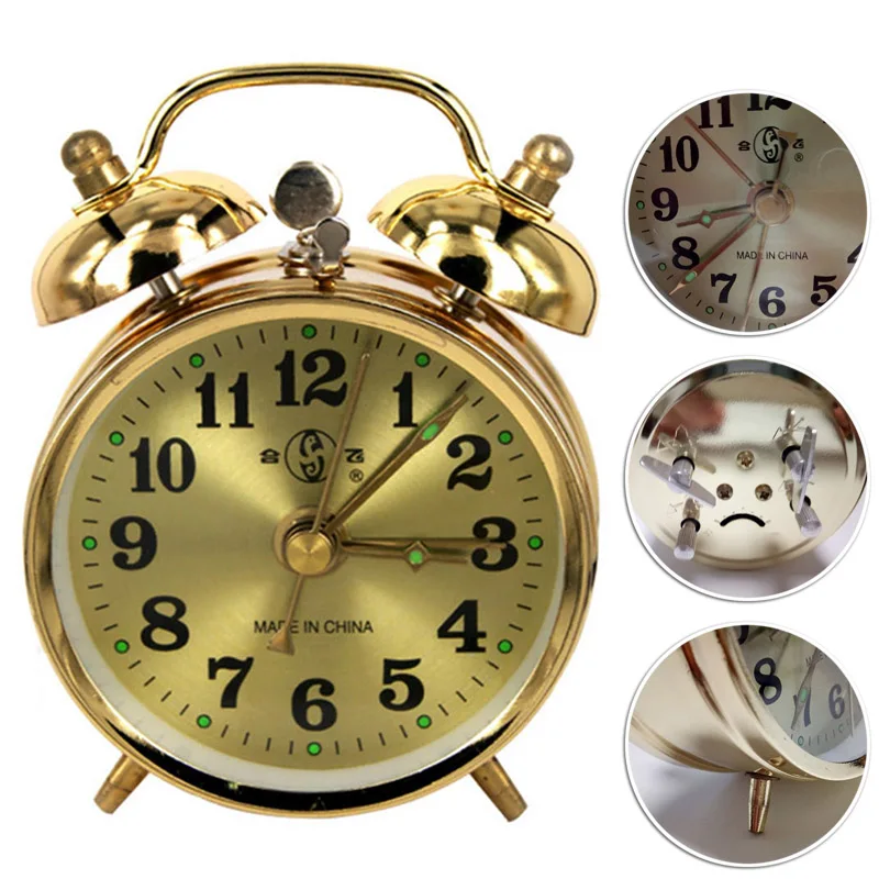 

7cm Retro Metal Alarm Clock Mechanical Gold Vintage Round Number Table Desk Clock Silent Pointer Clocks Desk Bedroom Home Decors