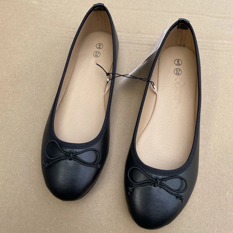 

Elegant Bowknot Ballerina Women's Flat Round Toe Comfort Slip-On Ladies Loafers Leather Single Mules Shoes