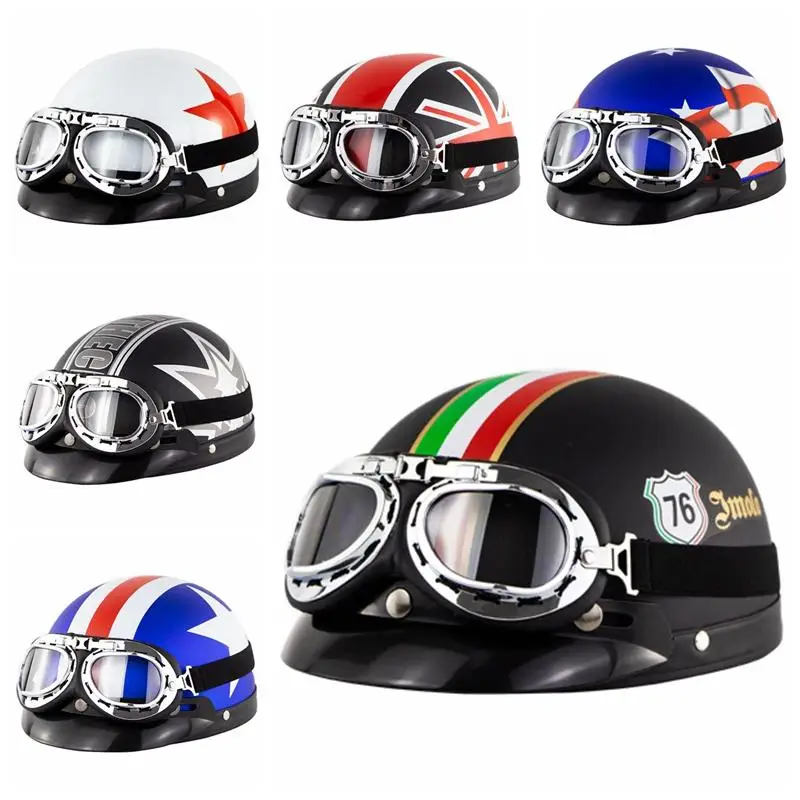 Vintage Adult Motor Motorcycle Helmet Breathable Open Face Half Face Riding Hard Hat Flip Up Downhill Engine with rider goggle
Vintage Adult Motor Motorcycle Helmet Breathable Open Face Half Face Riding Hard Hat Flip Up Downhill Engine with rider goggle