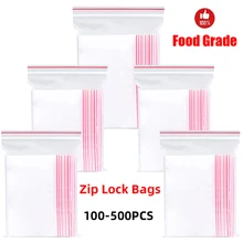 100-500PCS Resealable Zip Lock Plastic Bags Self Seal Clear Poly Bag Food Storage Package Pouches Vacuum Fresh Organize Bag