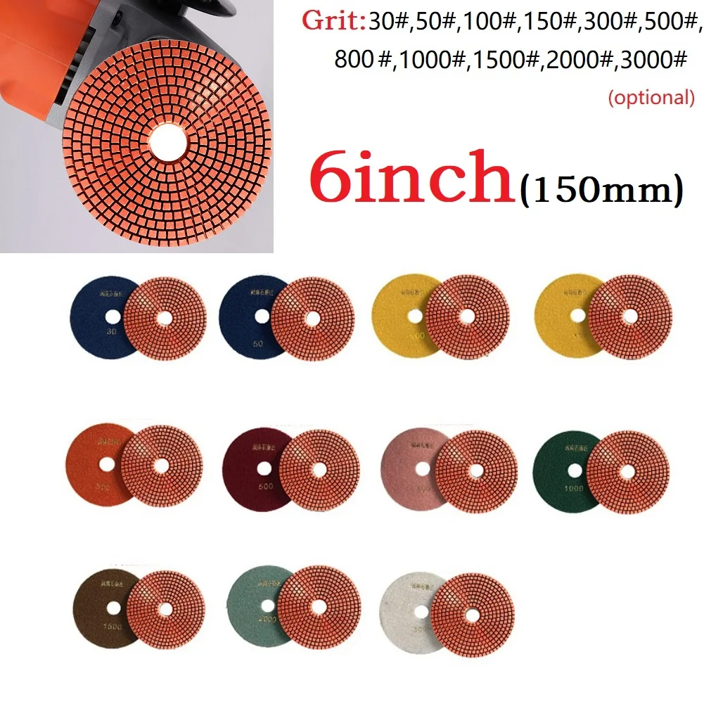 6 Inch 150mm Dry/wet Diamond Polishing Pads Flexible Grinding Discs For Concrete Granite Marble30-3000GritSandingDisc
6 Inch 150mm Dry/wet Diamond Polishing Pads Flexible Grinding Discs For Concrete Granite Marble30-3000GritSandingDisc