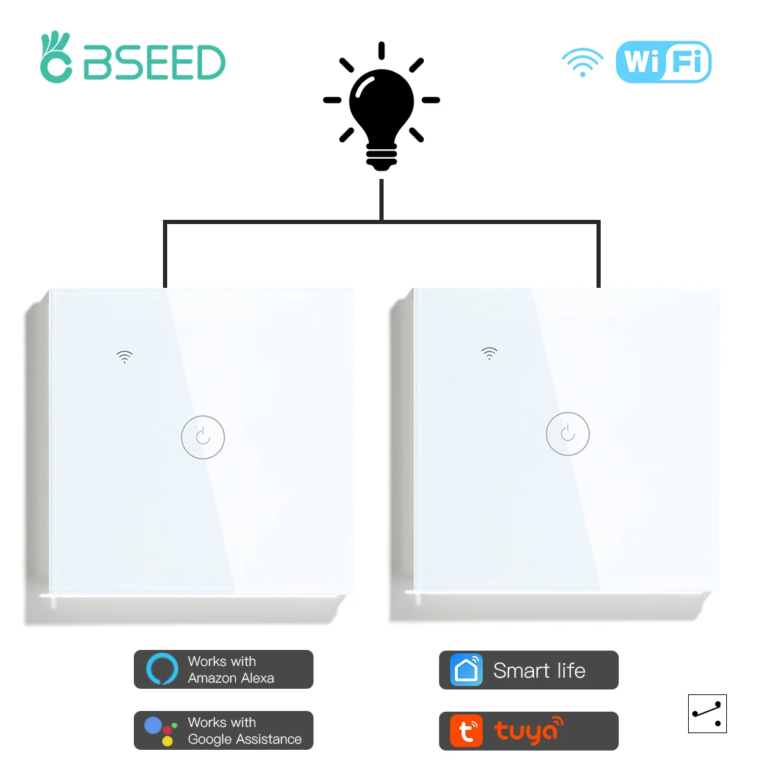 BSEED Smart Wall Switches 1Gang 2Way Wifi Sensor Switches For LED Lamp Crystal Glass Panel Google Home Alexa Voice Control 10A
BSEED Smart Wall Switches 1Gang 2Way Wifi Sensor Switches For LED Lamp Crystal Glass Panel Google Home Alexa Voice Control 10A