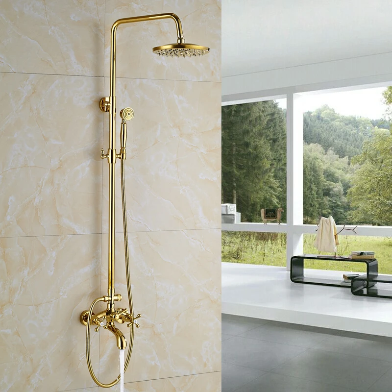 Luxury Golden Bathroom Shower Mixer Taps Wall 8" Rainfall Bath Shower Faucet Set W/ Handshower Tub Spout
Luxury Golden Bathroom Shower Mixer Taps Wall 8" Rainfall Bath Shower Faucet Set W/ Handshower Tub Spout