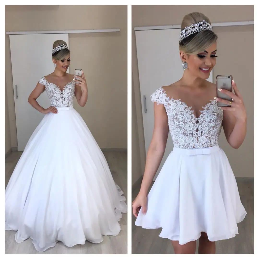 Beach 2 IN 1 Wedding Dresses Boho Vintage Lace Appliques Short Bridal Gown with Long Detachable Skirt For Bride Vestido De Novia
Beach 2 IN 1 Wedding Dresses Boho Vintage Lace Appliques Short Bridal Gown with Long Detachable Skirt For Bride Vestido De Novia