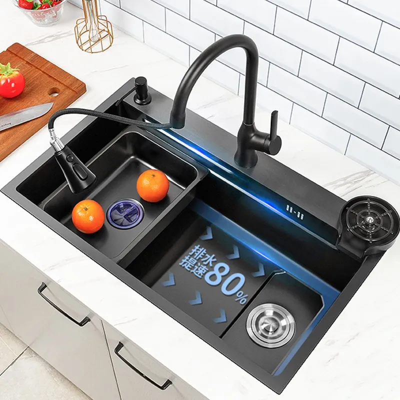 Nano Stainless Steel Kitchen Sink Japanese-style Large Single-sink with Cup Washer Household Sink Side Drainer Pipe Accessories
Nano Stainless Steel Kitchen Sink Japanese-style Large Single-sink with Cup Washer Household Sink Side Drainer Pipe Accessories