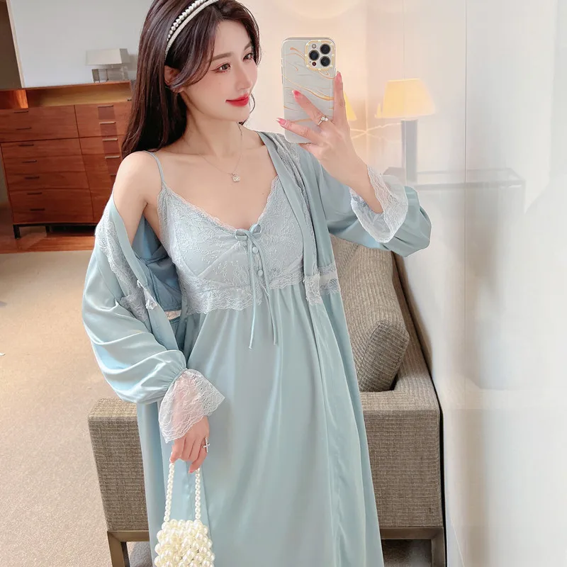 

Fresh goddess palace style ice silk pajamas sexy sling nightdress nightgown two-piece set traje conjuntos