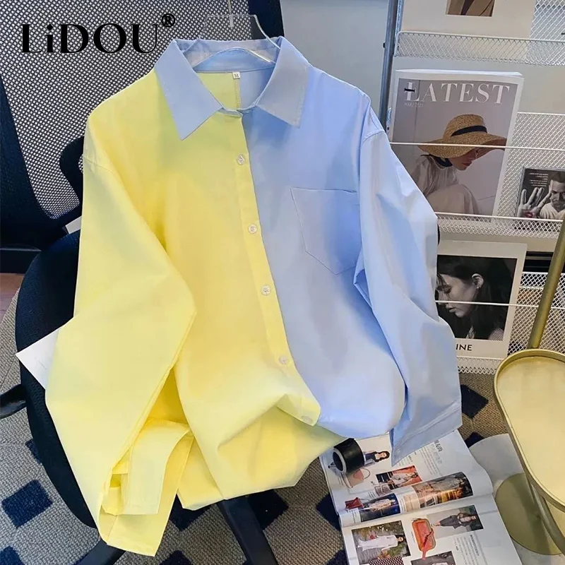 Spring Autumn Preppy Style Polo-neck Patchwork Streetwear Loose Casual Shirt Women Long Sleeve All-match Blouse Women's Clothing
Spring Autumn Preppy Style Polo-neck Patchwork Streetwear Loose Casual Shirt Women Long Sleeve All-match Blouse Women's Clothing