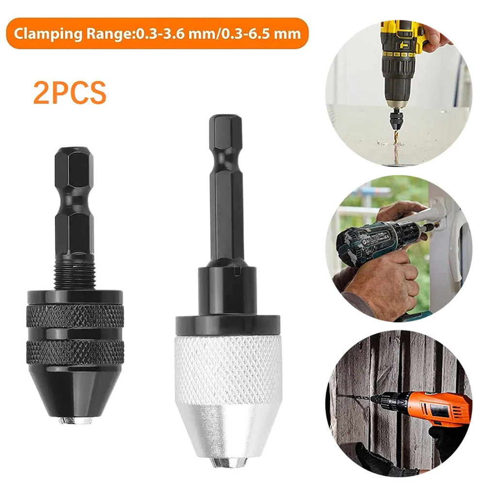 2pcs Hex Shank Keyless Drill Chuck 0.3-6.5/0.3-3.6mm Quick Change Converter Tool 1/4 Inch Cordless Electric Screwdriver Adapter
2pcs Hex Shank Keyless Drill Chuck 0.3-6.5/0.3-3.6mm Quick Change Converter Tool 1/4 Inch Cordless Electric Screwdriver Adapter