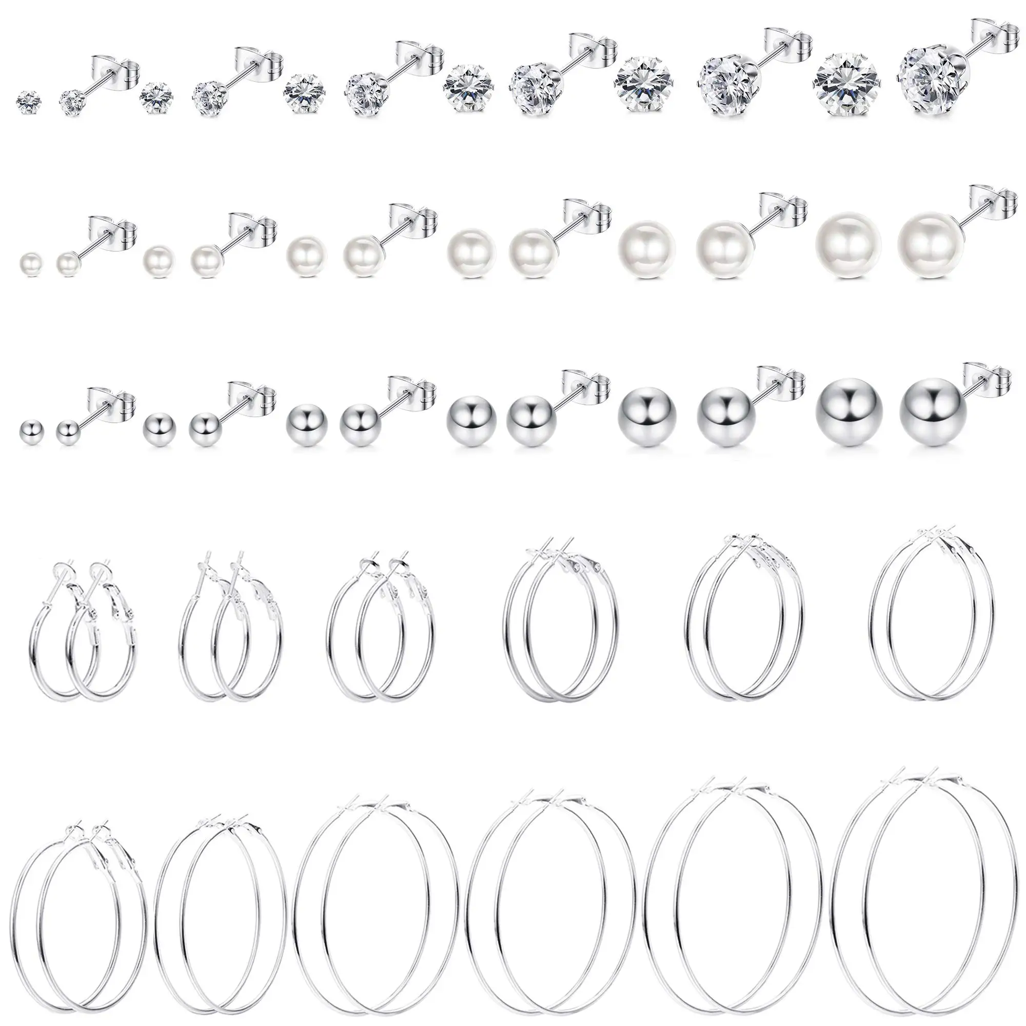 30 Pairs Stainless Steel Hoop Earrings for Women Men CZ Stud Earrings Pearl Earrings Round Ball Stud Earrings
30 Pairs Stainless Steel Hoop Earrings for Women Men CZ Stud Earrings Pearl Earrings Round Ball Stud Earrings