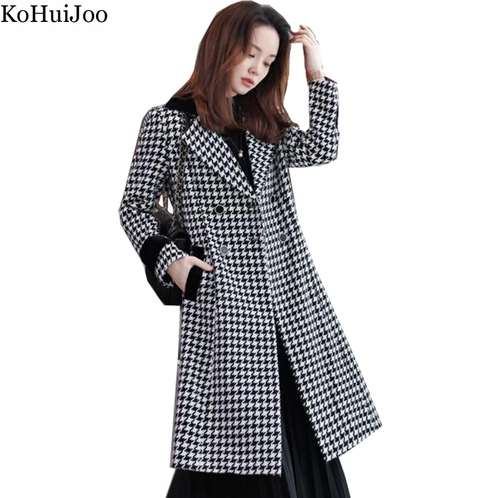 KoHuiJoo houndstooth Long Trench Coat Women Vintage Korean High Quality Fashion Black White Plaid Slim Outerwear Double Breasted
KoHuiJoo houndstooth Long Trench Coat Women Vintage Korean High Quality Fashion Black White Plaid Slim Outerwear Double Breasted