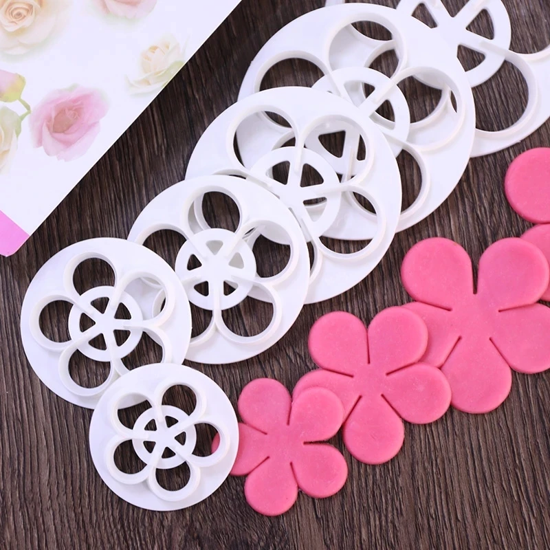 

6Pcs Rose Flower Petal Shape Plungers Cutters Decorating Kitchen For Biscuit Cake Fondant Cookies Stamps Confectionery Tools