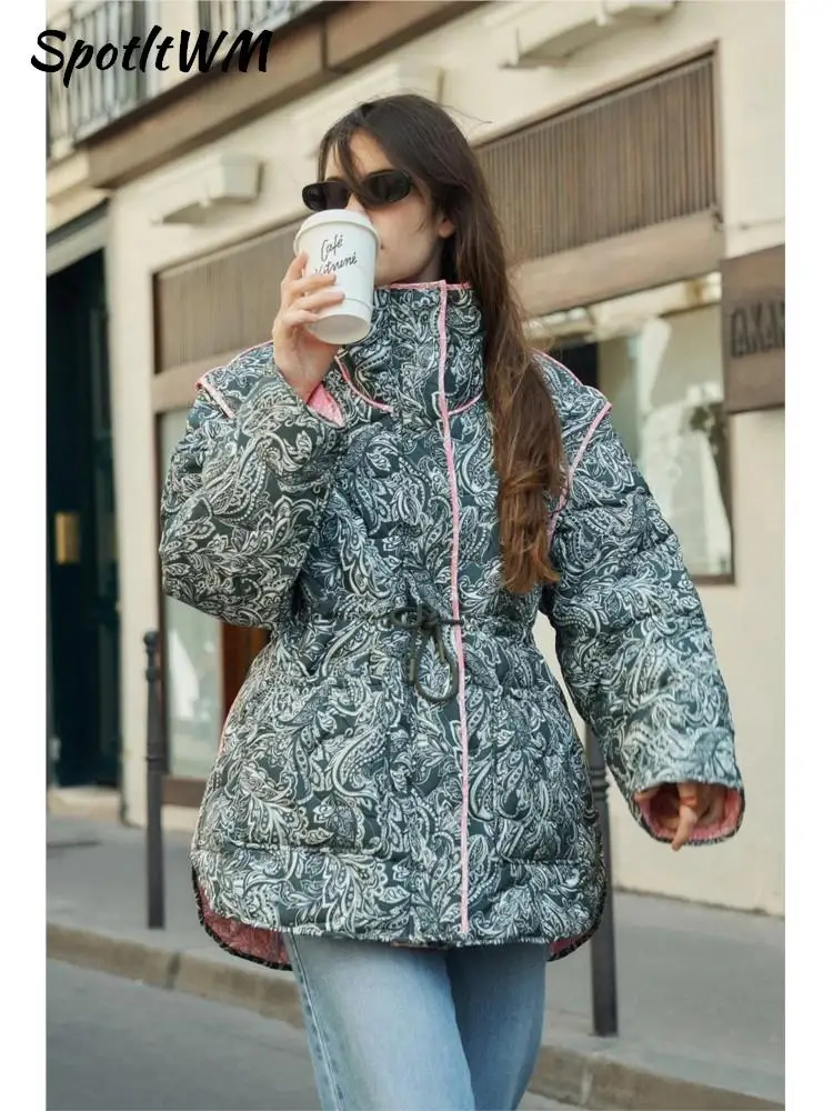 Stand Collar Print Cotton Padded Jacket Women 2023 Vintage Autumn Spliced Removable Long Sleeve Warm Coat Winter Lady Overcoat
Stand Collar Print Cotton Padded Jacket Women 2023 Vintage Autumn Spliced Removable Long Sleeve Warm Coat Winter Lady Overcoat