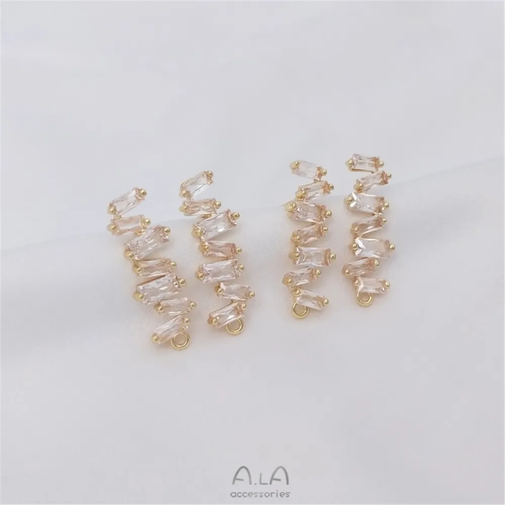

14K gold clad folding irregular rectangular zirconia earrings 925 silver pin with dangling ring diy earrings earrings jewelry