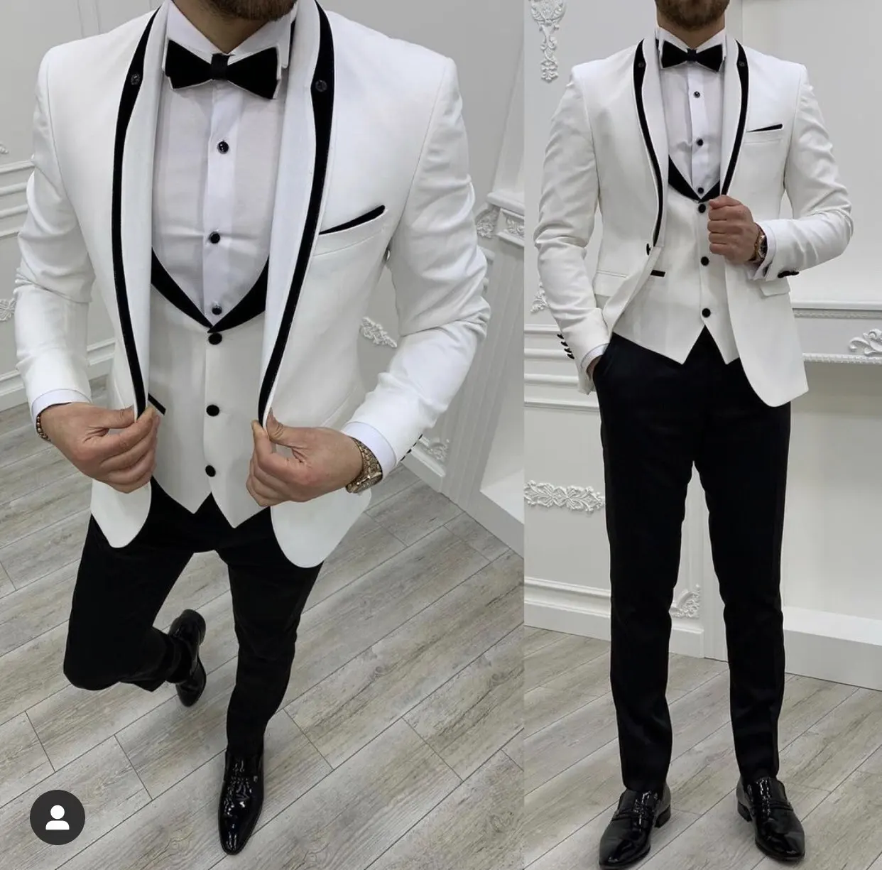 2023 New White Costume Slim Fit Men Suits Black Pant Slim Fit Groom Tuxedos for Formal Wedding Suit (Jacket+Pant+Vest)
2023 New White Costume Slim Fit Men Suits Black Pant Slim Fit Groom Tuxedos for Formal Wedding Suit (Jacket+Pant+Vest)