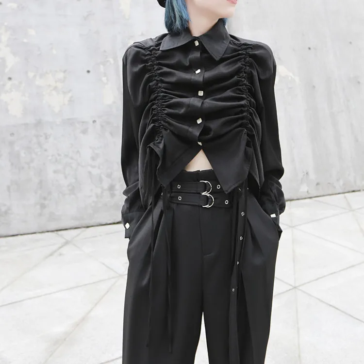 Women Long Sleeve Lapel Loose Casual Black Shirt Spring Autumn Streetwear Gothic Hip Hop Japan Style Drawstring Tops Blouse 1158
Women Long Sleeve Lapel Loose Casual Black Shirt Spring Autumn Streetwear Gothic Hip Hop Japan Style Drawstring Tops Blouse 1158