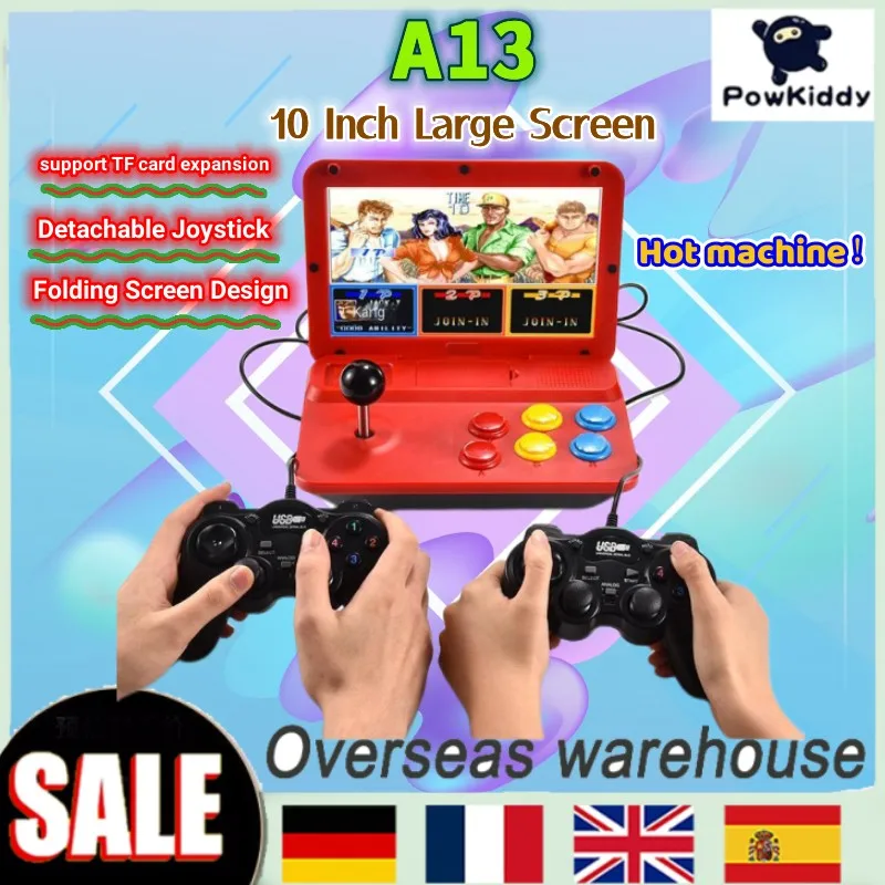 

2023 Hot Powkiddy A13 Video Game Console 10 Inch Large Screen Joystick HD Output Mini Arcade Retro Game Players CPU Simulator