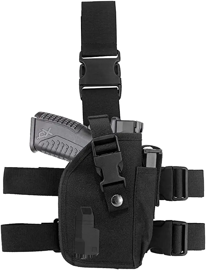 

Tactical Drop Leg Thigh Holster with Mag Pouch for Handguns with Laser or Light Attachment Fits 1911 Any Size Pistol or Glock