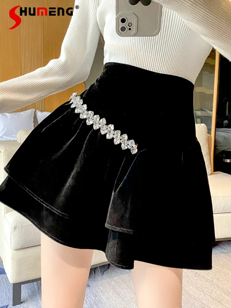 Korean Style Woman High Waist Slimming Rhinestones Ruffles A- Line Skirt Pettiskirt Autumn and Winter Women's Brown Short Skirts
Korean Style Woman High Waist Slimming Rhinestones Ruffles A- Line Skirt Pettiskirt Autumn and Winter Women's Brown Short Skirts