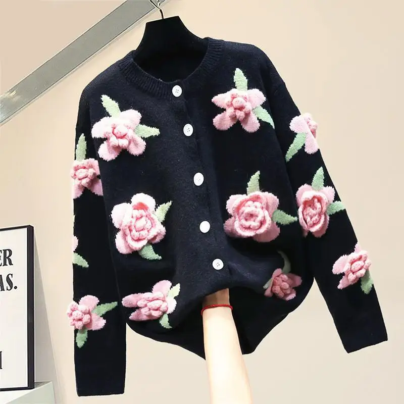 Autumn/Winter Women's Crew-Neck Flowers Cardigan Sweet Knit Sweater
Autumn/Winter Women's Crew-Neck Flowers Cardigan Sweet Knit Sweater