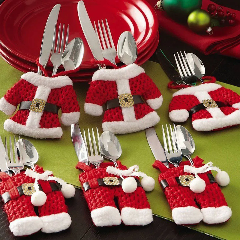 

6Pcs New Year Chirstmas Tableware Holder Knife Fork Cutlery Set Skirt Pants 2018 Navidad Natal Christmas Decorations for Home