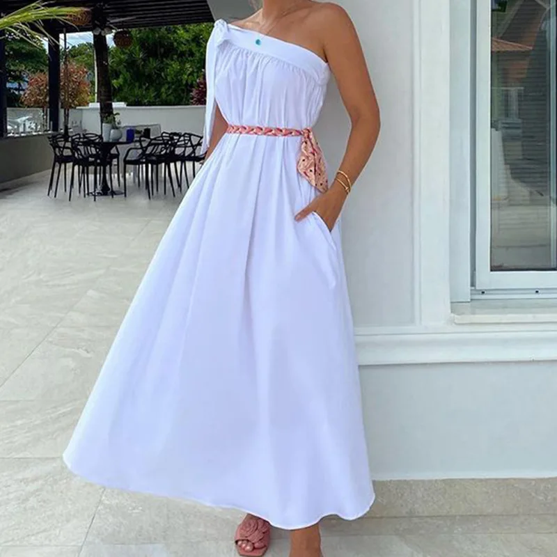 New Women's Summer Fall 2021 Pure Color Slanted Shoulder Bowknot Irregular Sleeveless Temperament Loose Bodycon Vintage Dress
New Women's Summer Fall 2021 Pure Color Slanted Shoulder Bowknot Irregular Sleeveless Temperament Loose Bodycon Vintage Dress