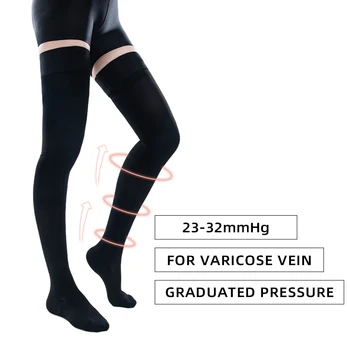 Medical Compression Stockings 20-30mmHg Graduated Pressure Thigh High Elastic Nursing Socks for Varicose Veins Edema Swelling