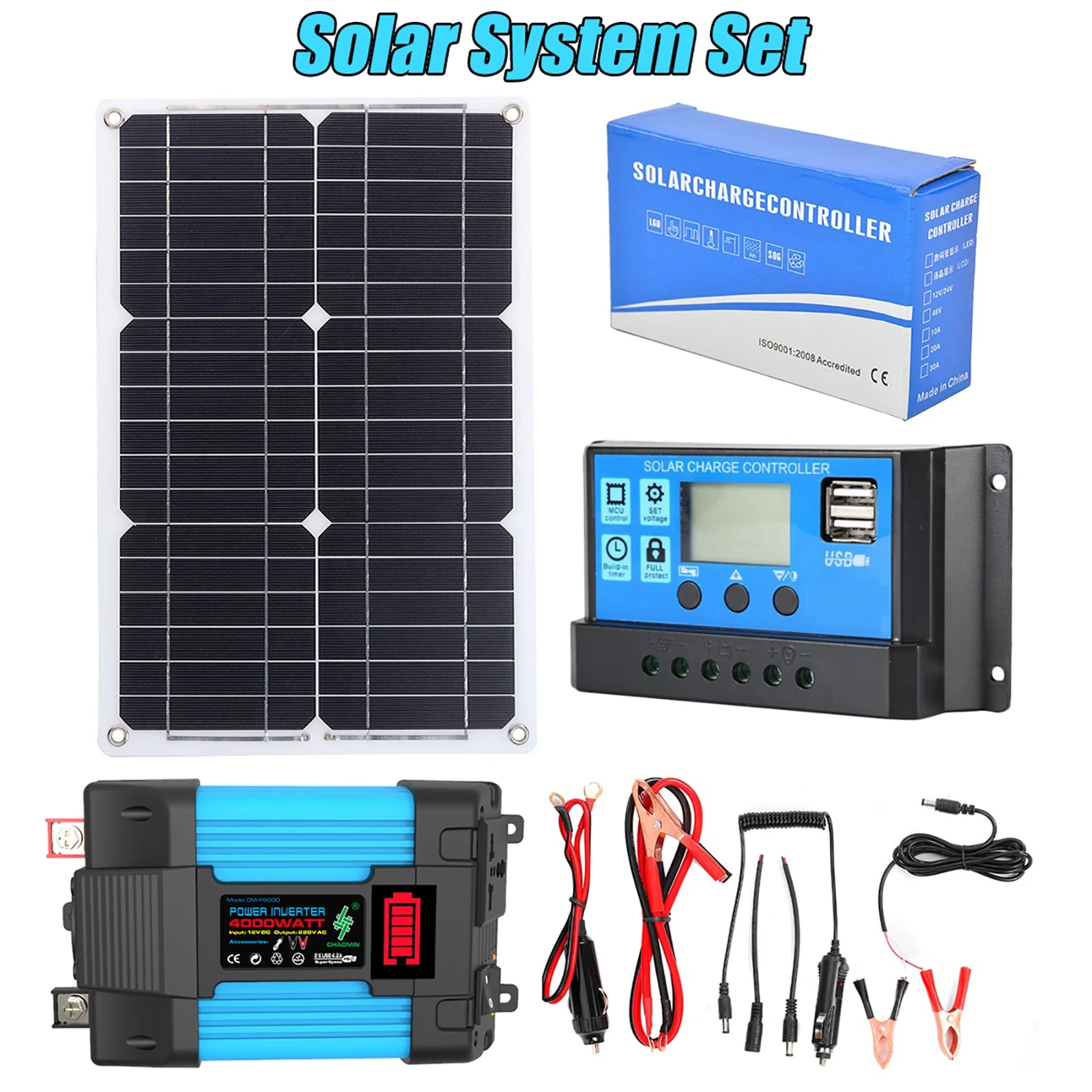 4000W Solar Power Generation System 12V to 220V Inverter Kit 30A Controller Battery USB Charger Complete Controller Home Camp
4000W Solar Power Generation System 12V to 220V Inverter Kit 30A Controller Battery USB Charger Complete Controller Home Camp
