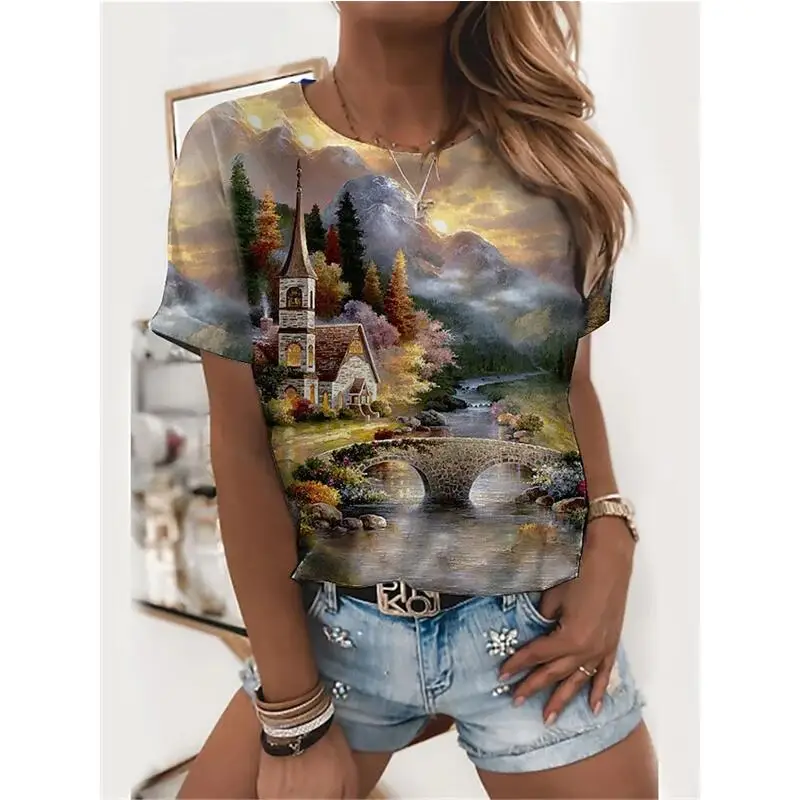 Temperament Women's Flower Theme Landscape T-Shirt Printing Oversized Round Neck Short Sleeves Everyday Elegant Ladies Tops
Temperament Women's Flower Theme Landscape T-Shirt Printing Oversized Round Neck Short Sleeves Everyday Elegant Ladies Tops