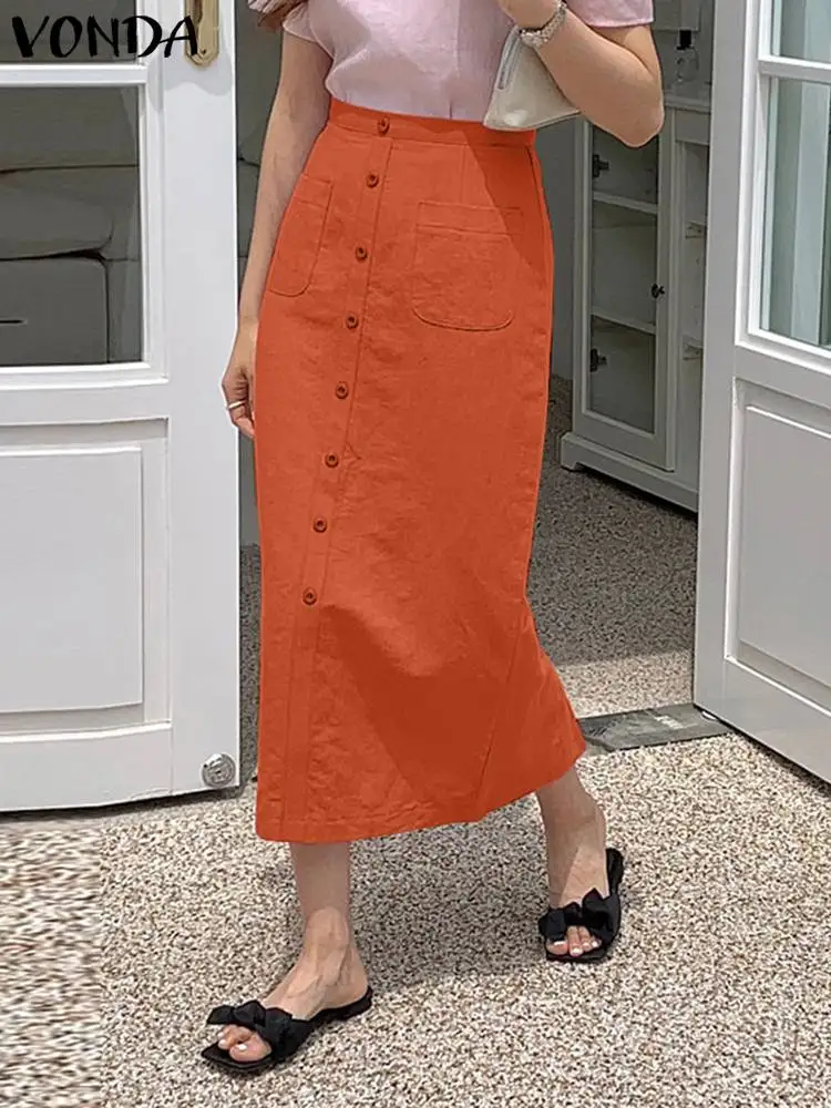 2023 VONDA Women Elegant Summer Casual Long Skirts Solid Color Buttons Skirts Loose Pockets Fashion Streetwear Midi Bottom Femme
2023 VONDA Women Elegant Summer Casual Long Skirts Solid Color Buttons Skirts Loose Pockets Fashion Streetwear Midi Bottom Femme