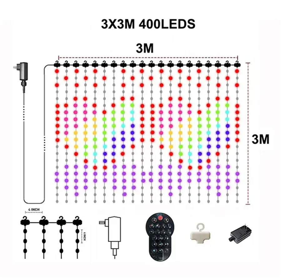 PAMNNY RGB гирлянда шторы 400 светодиодов
PAMNNY RGB гирлянда шторы 400 светодиодов