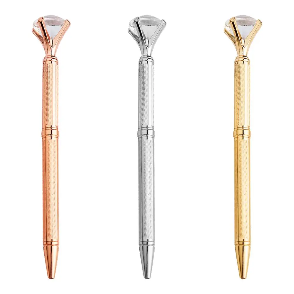 

10PCS/Lot Big Diamond Crystal Gem Ballpoint Pen Ring Wedding Metal BallPen Kawaii Magical Fashion School Office Supplies Gift