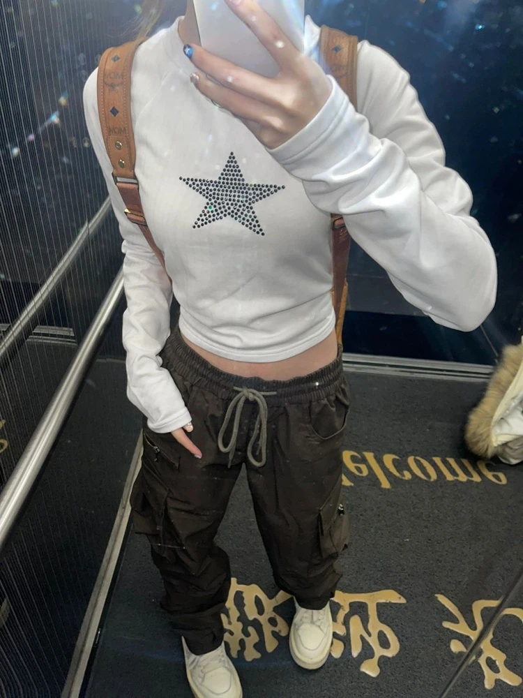 American Vintage Star Print T-shirts Sexy Slim Fit Crop Top O-neck Screw Thread Tee Shirt Sweet Hot Bottoming Shirts Women
American Vintage Star Print T-shirts Sexy Slim Fit Crop Top O-neck Screw Thread Tee Shirt Sweet Hot Bottoming Shirts Women