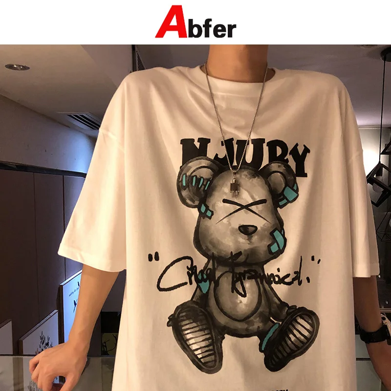 Abfer в готическом стиле панк уличном с рисунком медведя футболка Для мужчин