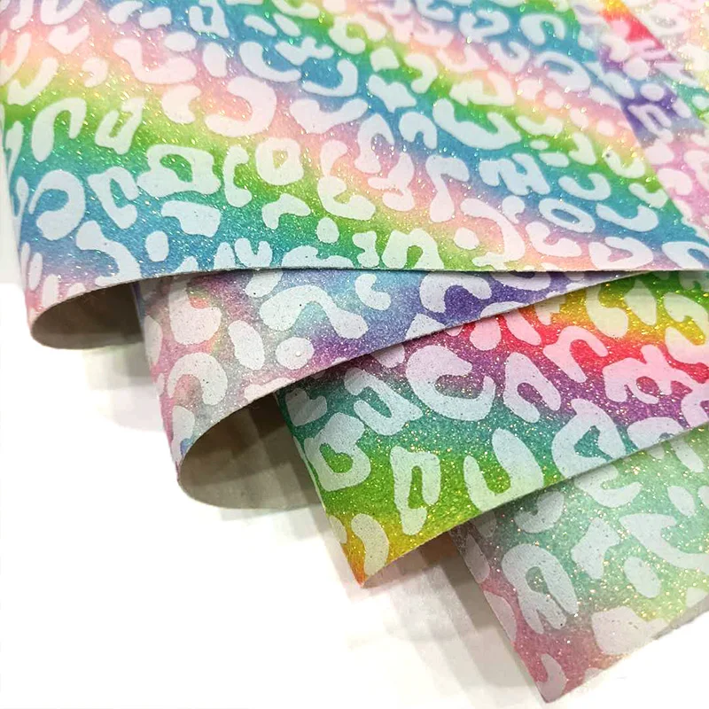 XHT Leopard Grain Printed Rainbow Iridescent Gradient Color Fine Glitter Faux Leather Fabric For hair bow/Decoration/Craft
XHT Leopard Grain Printed Rainbow Iridescent Gradient Color Fine Glitter Faux Leather Fabric For hair bow/Decoration/Craft