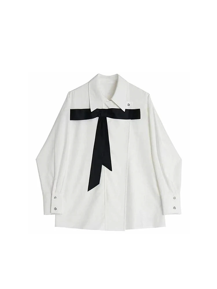 Autumn Winter Women New Turn-down Collar Contrast Color Over-shirt Baggy Long Sleeve Shirt Bow Decoration Design Female Blouses
Autumn Winter Women New Turn-down Collar Contrast Color Over-shirt Baggy Long Sleeve Shirt Bow Decoration Design Female Blouses