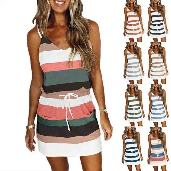 Summer Womens Sling Loose Printed Dress Striped Vest Empire Long 
Summer Womens Sling Loose Printed Dress Striped Vest Empire Long