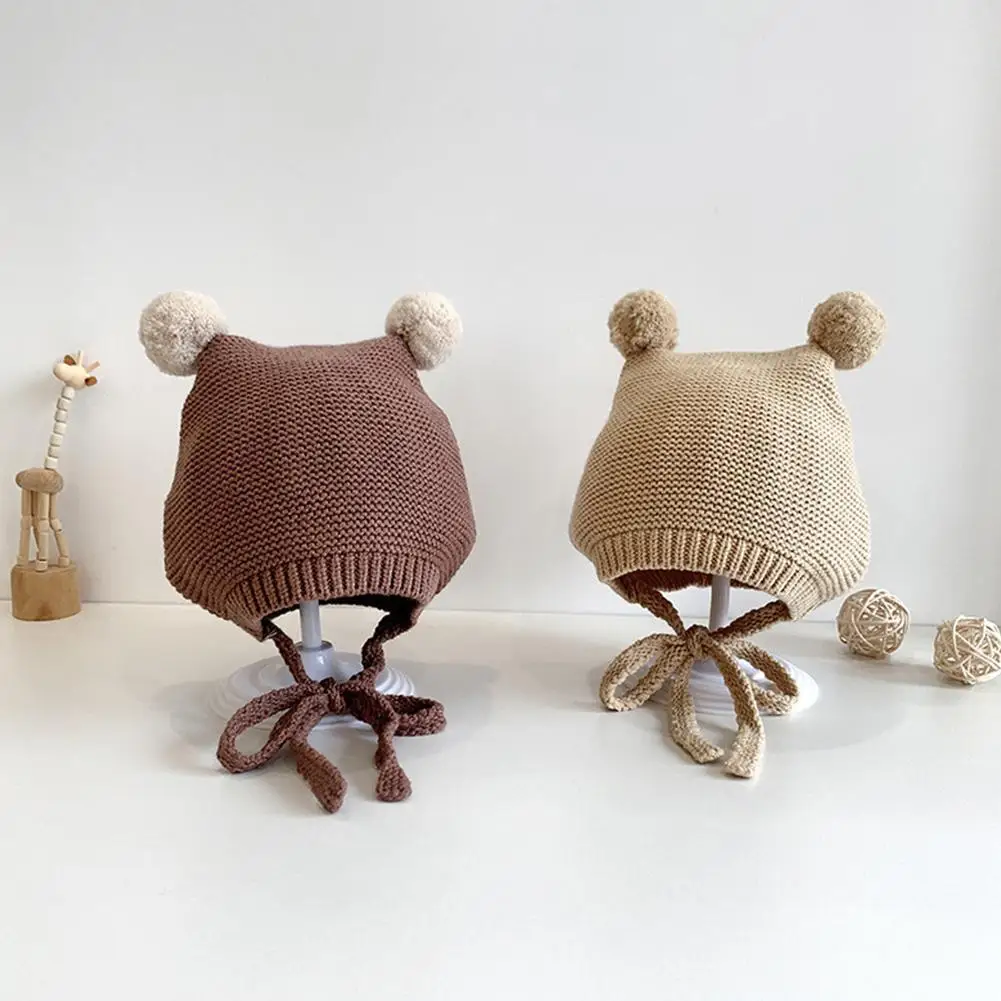 

Winter Spring Crochet Baby Hat Cute Soft Pompom Infant Toddler Cap Beanie Color Kids Knitted Warm Bonnet Hat 3-18 Months