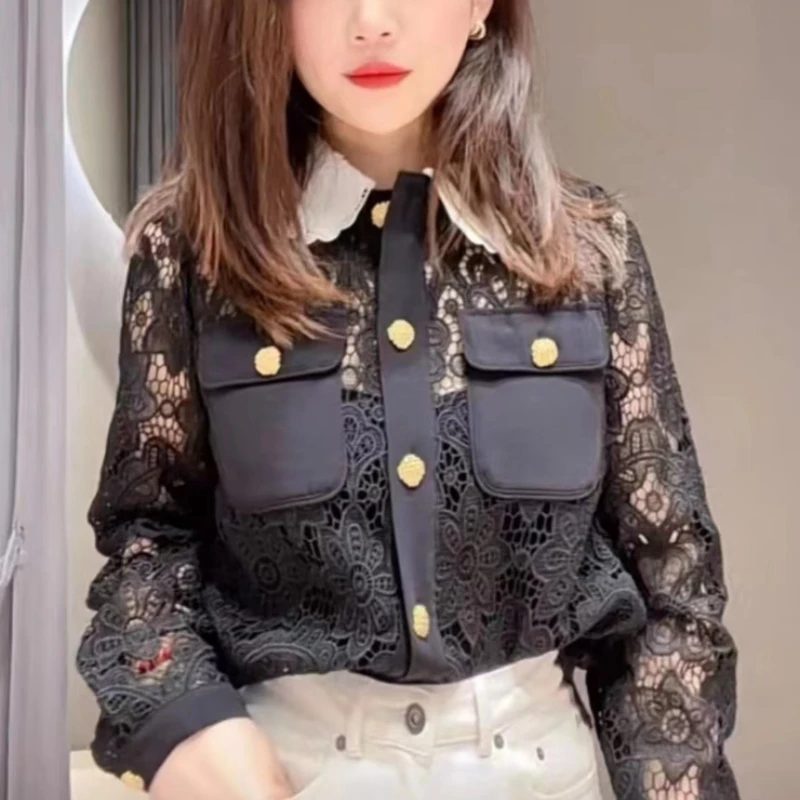 SelfP*** Spring Summer Women Lace Blouse Vintage Long Sleeve Folds Hook Flower Hollow Peter Pan Collar Casual Shirt Elegant Tops
SelfP*** Spring Summer Women Lace Blouse Vintage Long Sleeve Folds Hook Flower Hollow Peter Pan Collar Casual Shirt Elegant Tops