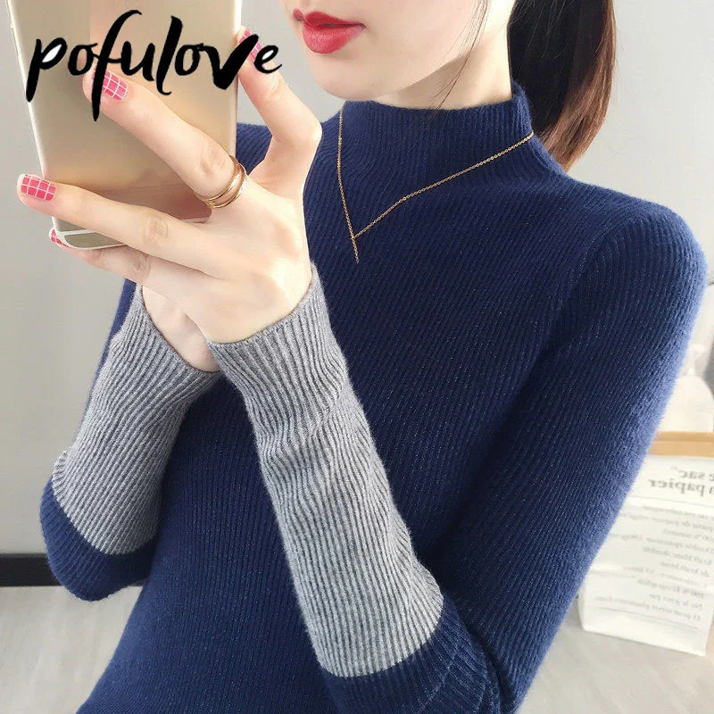 Sweater Women's Half Turtleneck Color-block Knitwear Top Korean Slim Pullover Top Women's Trending Sweater Autumn and Winter
Sweater Women's Half Turtleneck Color-block Knitwear Top Korean Slim Pullover Top Women's Trending Sweater Autumn and Winter