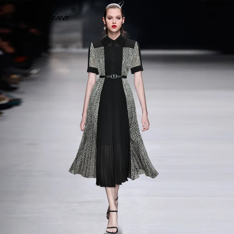 Fashion Designer dress Summer Women Dress Turn-down Collar Sequins Embroidery Printed Sashes pleated Elegant Dresses
Fashion Designer dress Summer Women Dress Turn-down Collar Sequins Embroidery Printed Sashes pleated Elegant Dresses