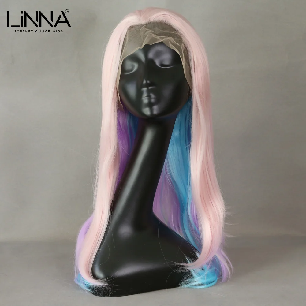 

LINNA Long Wavy Synthetic Lace Front Wigs For Women Colorful Pink Loli Soft Hair Cosplay Wig High Temperature Fiber Wigs